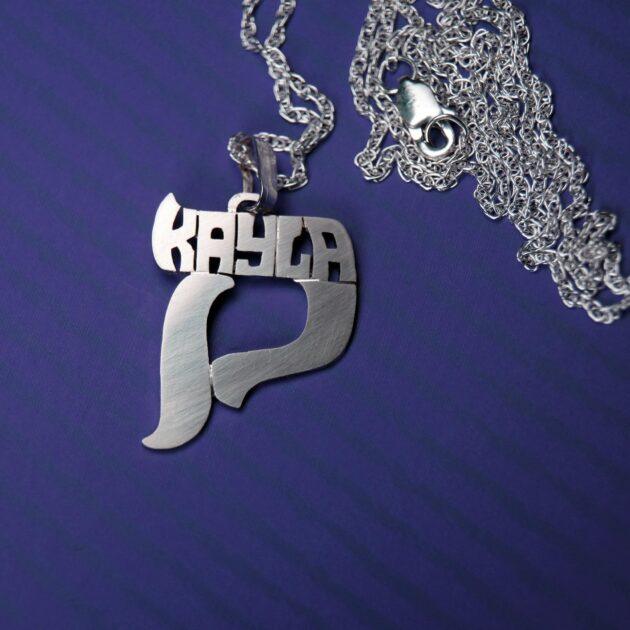 Initial Hebrew name necklace personalized nameplate jewelry solid sterling silver 925 Jewish pendant hand made 14k gold