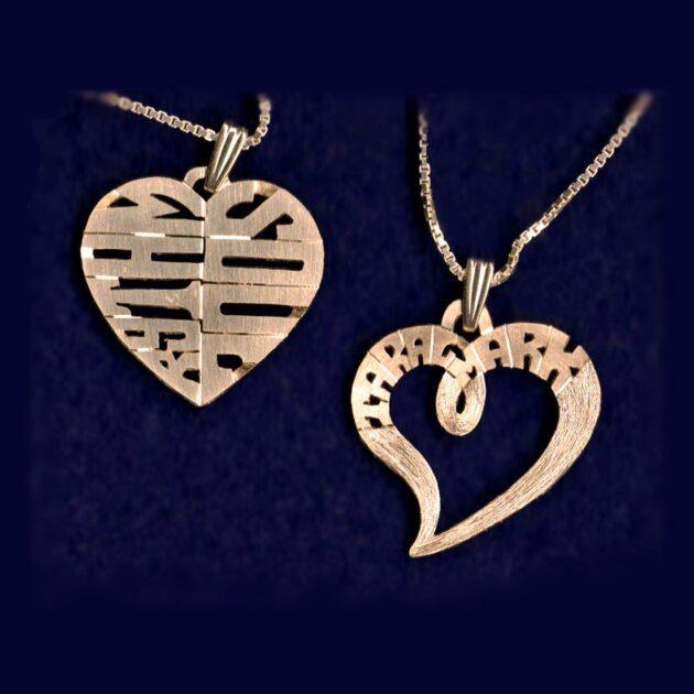 Heart pendant monogram necklace valentine custom hand made sterling silver personalized jewelry 14k gold