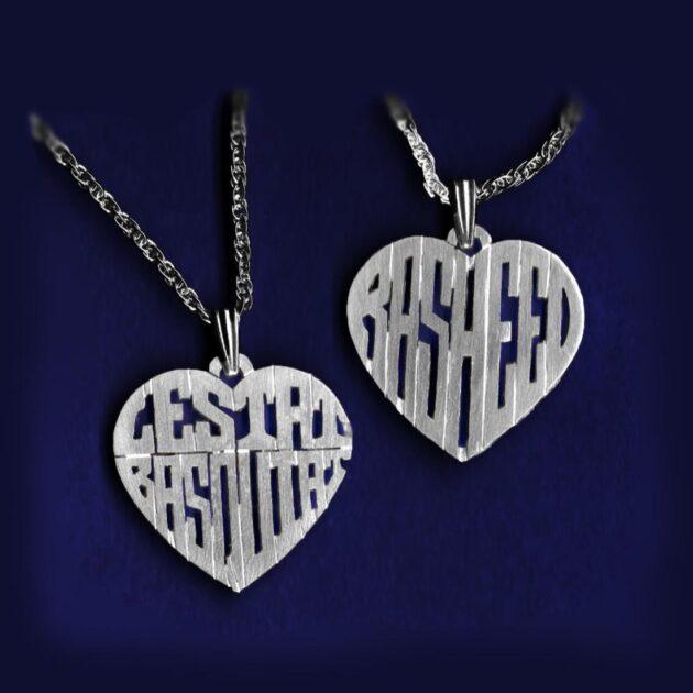Heart pendant monogram necklace valentine custom hand made sterling silver personalized jewelry 14k gold