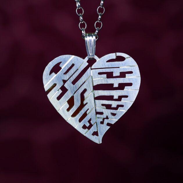 Heart pendant monogram necklace valentine custom hand made sterling silver personalized jewelry 14k gold